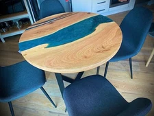 24"x24" Blue Resin River Epoxy Table Top handmade Wooden Art Furniture For Gifts
