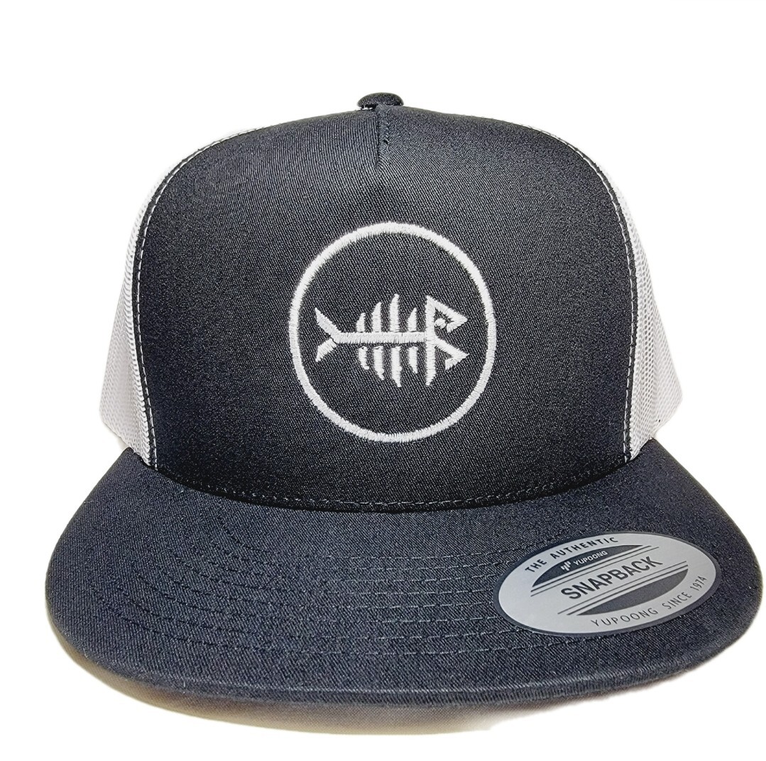 Fish Bones Mesh Adjustable Snapback Direct Embroidered Flat Bill Trucker  Hat Cap