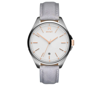 NEW! MVMT Quartz Watch White Dial w/Gold Indices Gray Leather Watchband 28000022