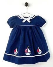 Petit Ami Navy & White Nautical Sailboat Dress Set  12 18 24 Months