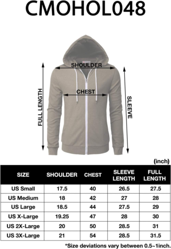 H2H Men'S Zip up Hoodie Lightweight Long Sleeve Basic Slim Fit Cotton Sweatshirt - Picture 6 of 6
