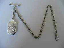 single albert silver plated pocket watch chain old vintage double locket fob t 