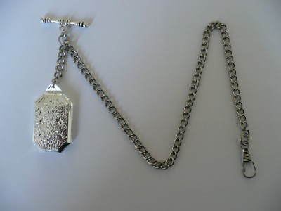 single albert silver plated pocket watch chain old vintage double locket  fob t UK