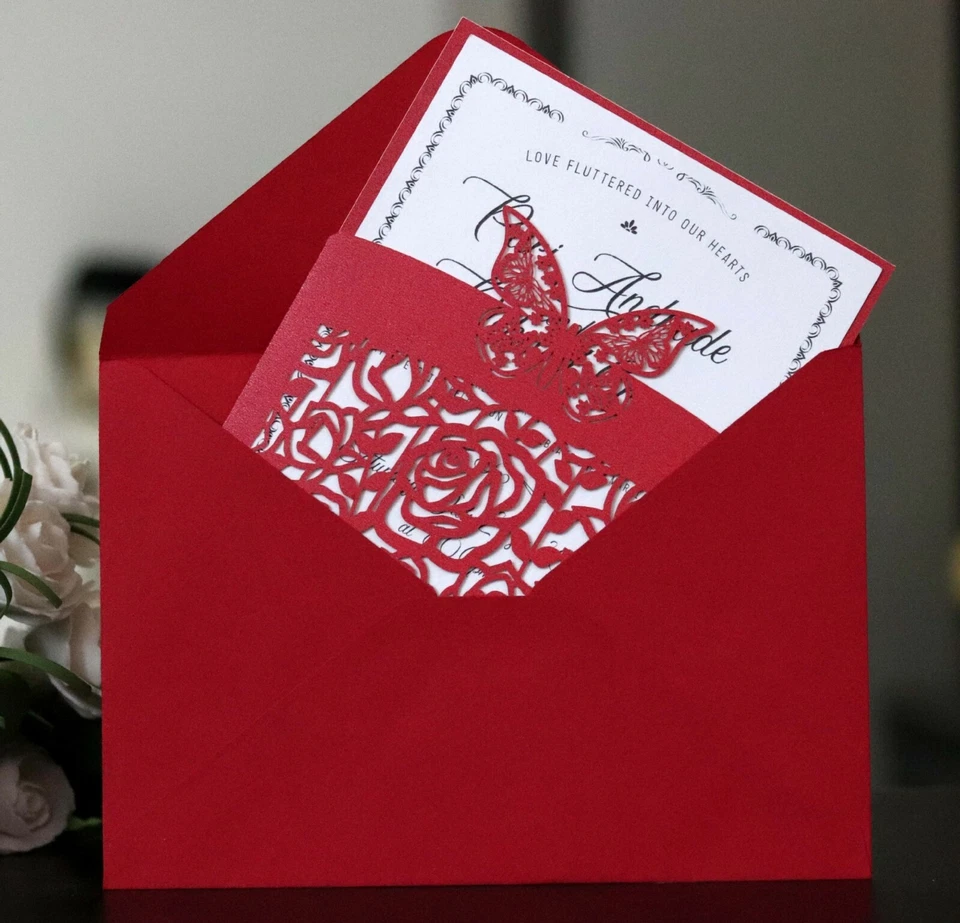 Cartão convite de casamento borboleta rosa corte a laser hotel cartões comerciais - Imagem 4 de 4