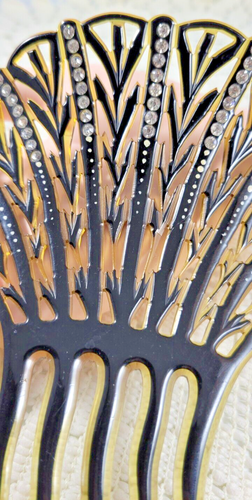 Vintage Tortoise Celluloid & Clear Rhinestone Art Deco Decorative Hair Comb - Picture 6 of 9