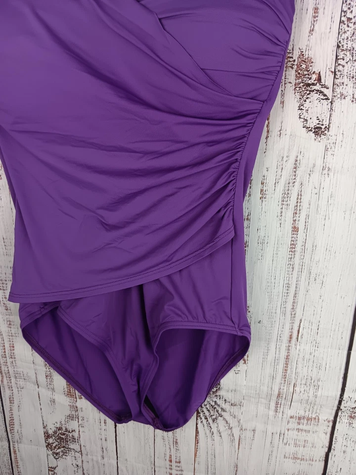 Tommy Bahama Swimsuit Womens 10 Purple Island Sculpt Halter Faux Wrap One Piece - Image 3 of 4