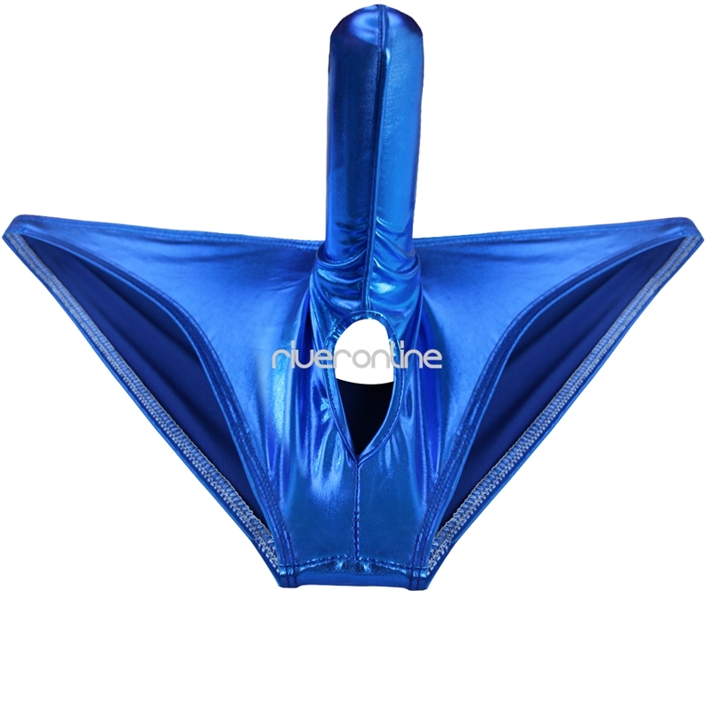 Mens Lingerie Patent Leather Bikini Briefs Underwear with Penile Case
