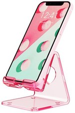 Acrylic Cell Phone Stand Portable Phone Holder Clear Pink Phone Stand for Des...