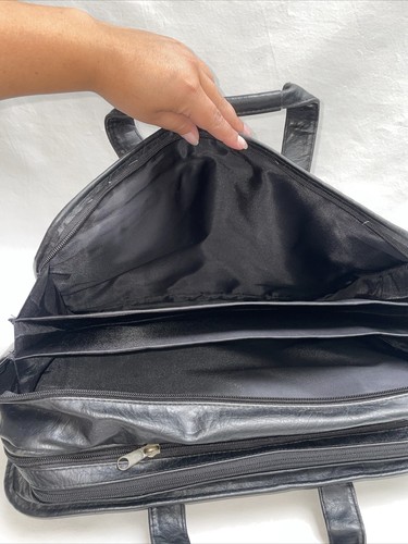 Vintage Black Leather Travel Messenger Carry On Bag For Men - Picture 11 of 15