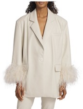 Lamarque Galia Faux-leather Feather-cuff Blazer Size M/l (medium/large) $395