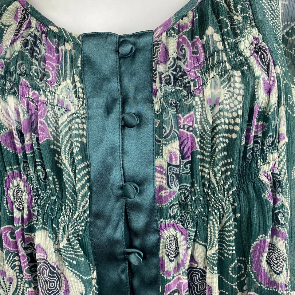 Blusa To the Max para mujer M verde azulado seda floral cachemira con mangas abullonadas camisola Foto 2 de 4