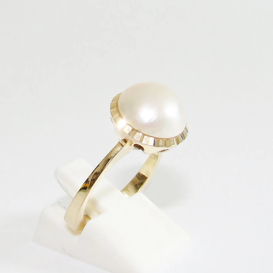 Ring Geold 585er Mabe Perle 14 kt Goldringe Zuchtperlen Goldschmuck - Bild 2 von 4