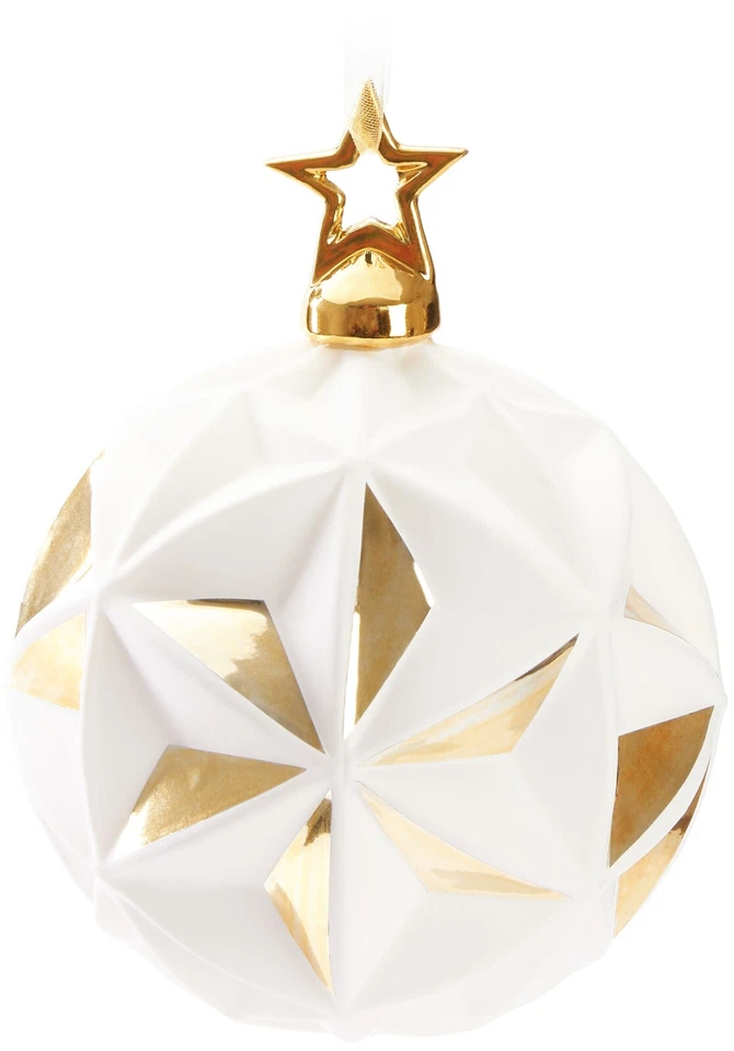 Weihnachtskugel Glaskugel 3D Wall Weiß Gold 10cm Christbaumkugel Porzellan Stern