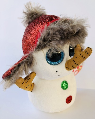 TY Beanie Boos: 6” Buttons The Snowman With Glitter Hat and Red/Green Buttons - Picture 2 of 3
