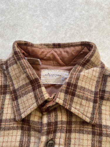 50's 60s Vtg ARROW Sz L Wool Board Plaid Flap Pocket Flannel Shirt Brown Western - Picture 3 of 10