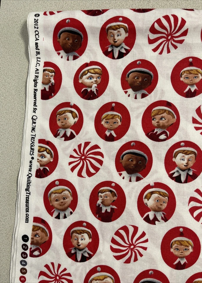 ELF ON THE SHELF Peppermint Cotton Fabric RED Christmas Quilting Treasures 17x44 - Image 3 of 4