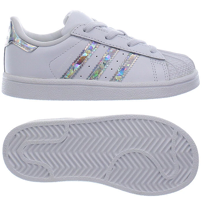 Adidas Superstar EL I white black kids girl's shoes leather sneakers lace up NEW