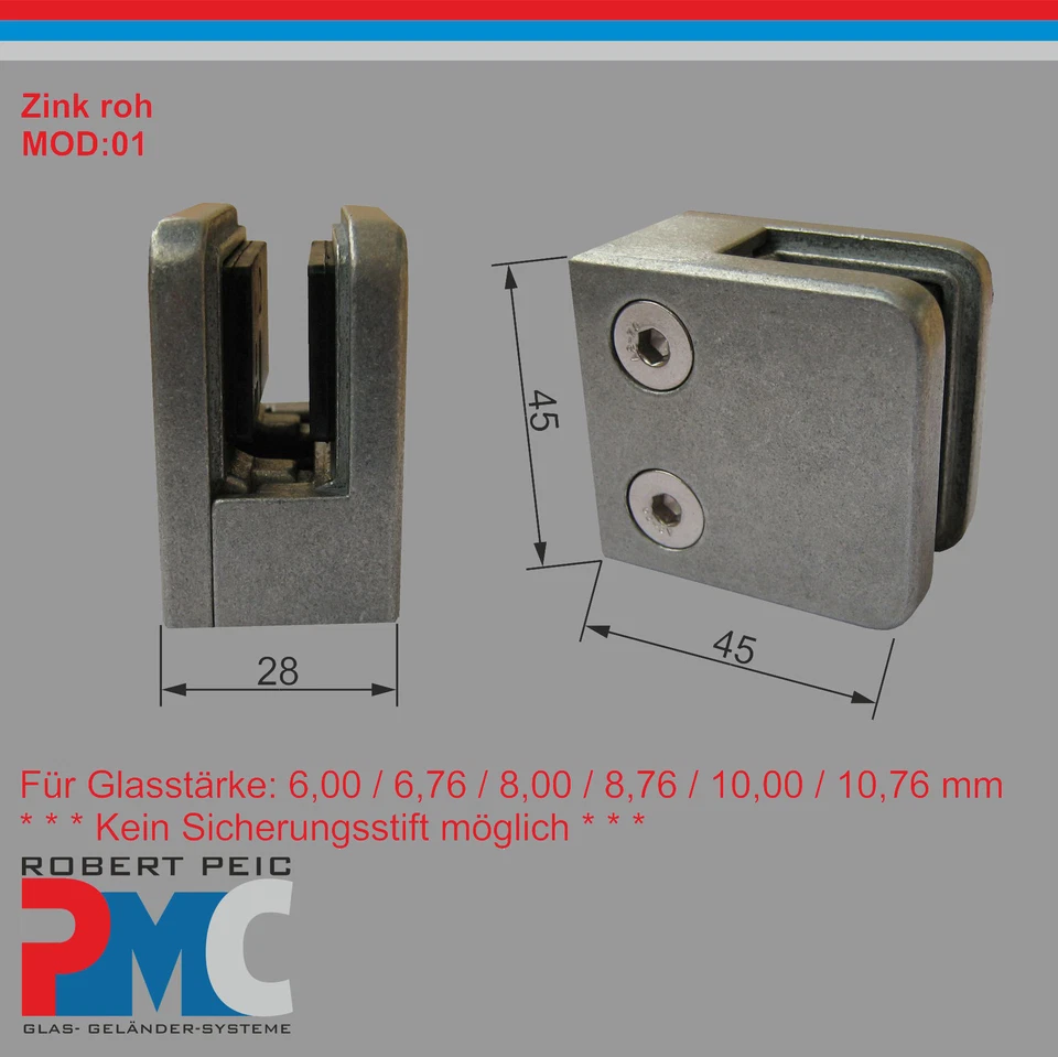 Zink Roh Glashalter Anschluss flach Glasklemme Glass Clamp Zinkdruckguss