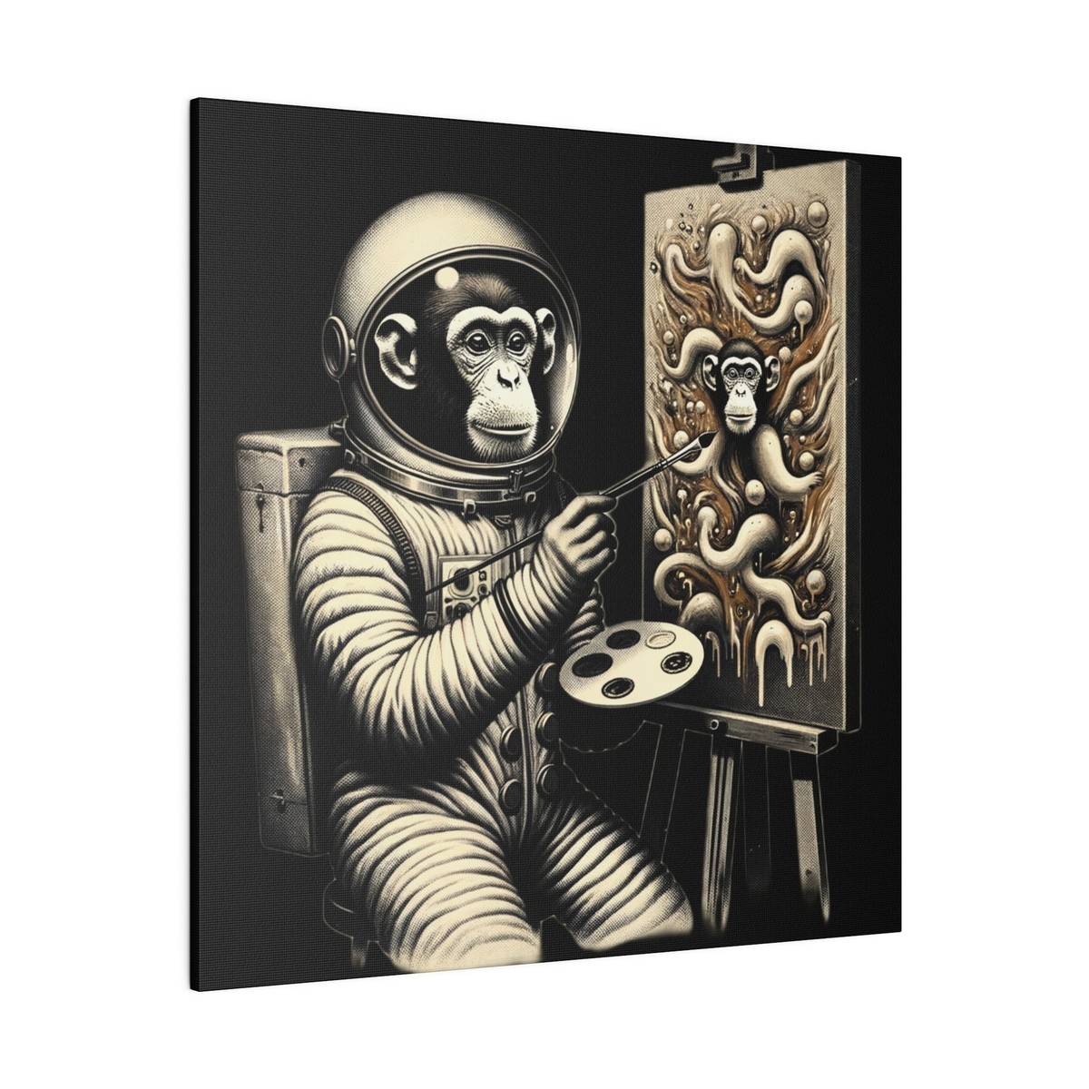 Matte Canvas Wall Art Monkey Astronaut Artist Painting Abstract
