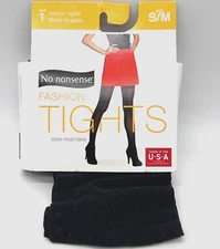 No Nonsense Black Sheer to Waist Patterned Fashion Tights Women's Size S/M