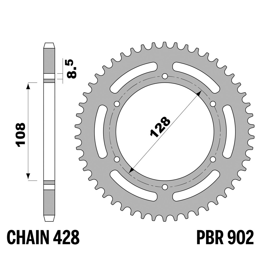 Couronne moto PBR pas 428 acier 42 dents pour Suzuki DR 100 1989