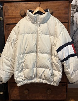 Tommy Hilfiger Men's White Puffer Jacket Down Lined Full Zip Stand Collar XL