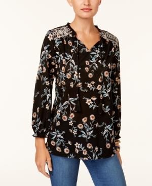 Style&co Women's Floral Print Embroidered Peasant Top Nylon NWT Size XL MRSP$49
