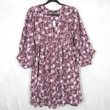 Madewell Floral Splitneck Puff Sleeve Babydoll Dress Medium Burgundy Purple
