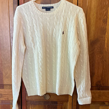 Ralph Lauren Sport Women's Cream Cable-Knit Lambs Wool Crewneck Sweater L