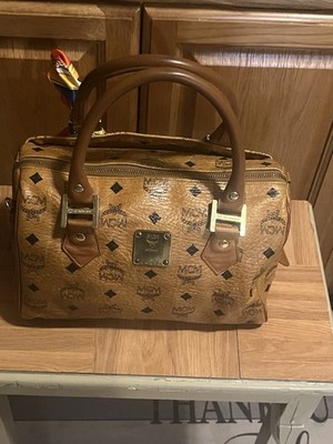 MCM Brown Visetos Golf Collection Boston Bag