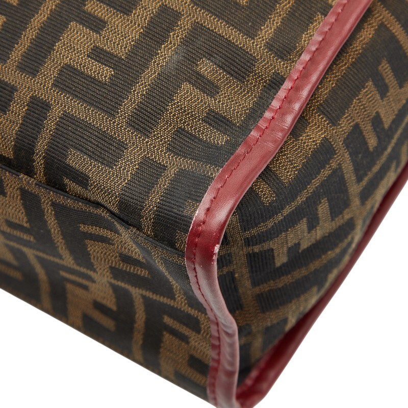FENDI Zucca Horse Motif Canvas Leather Tote Bag Brown Red Women Used Authentic thumbnail 6