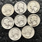 Lot of 8 Washington Quarters 90% Silver - 1940s in AG - G+ Condition