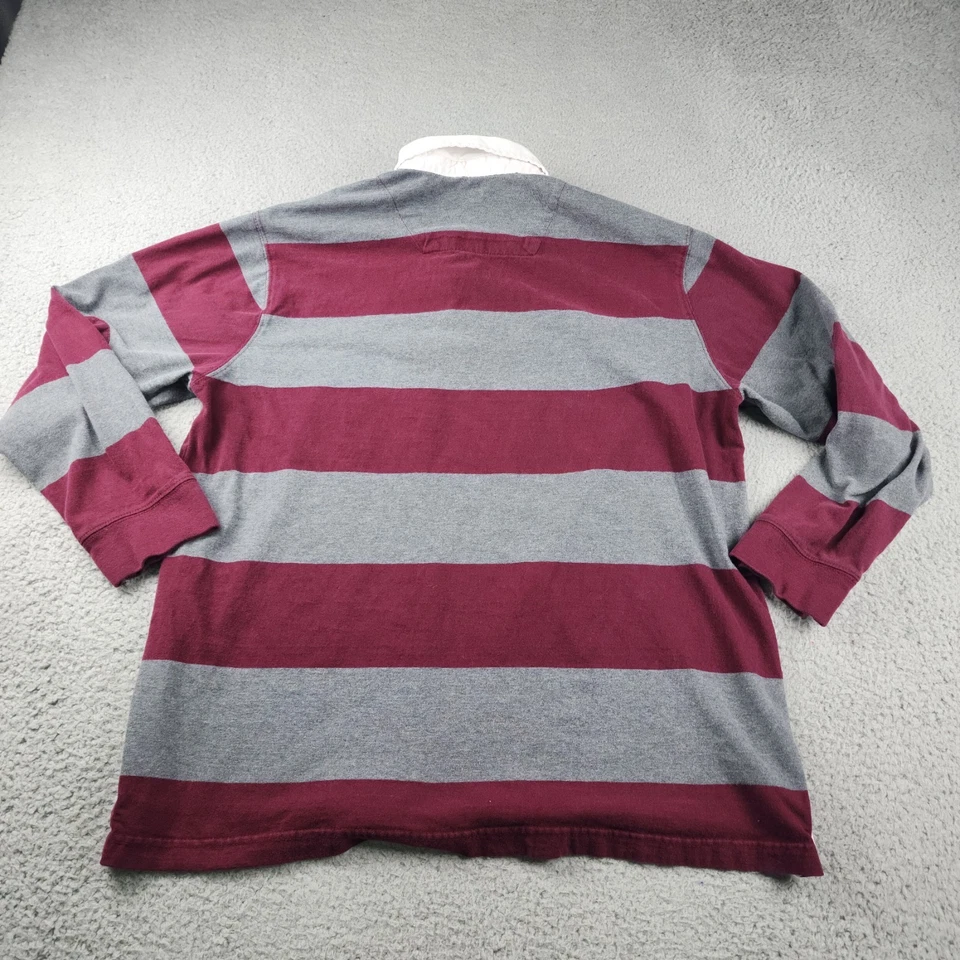 Camisa Polo John Ashford Rugby Para Hombres Grande Roja Gris Rayas Codo Parche Barco Y2K Foto 2 de 4