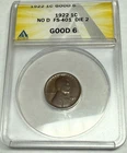 1922 No D Lincoln wheat cent. FS-401 Die 2, STRONG REVERSE. ANACS Good6. G6 #73