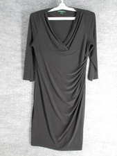 Lauren Ralph Lauren Women's Black Ruched Draped Cowl Neck Sheath Dress Size 16