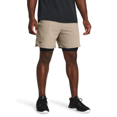 Under Armour Vanish 2-in-1 Shorts Men's L Taupe Black Woven Brief Lined DSGL176