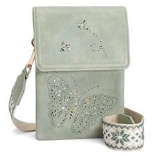 Leather Small Crossbody Bags for Women Trendy Cell Phone Bag Wallet 05-green