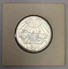 1965 R Italy Silver 500 Lire UNC