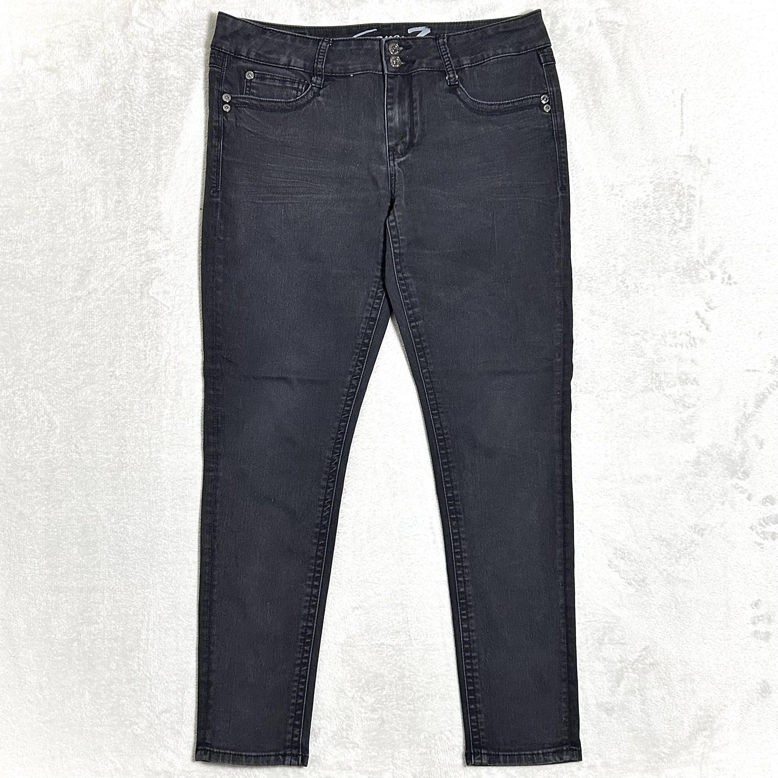 Seven7 Skinny Jeans Women's 34x30 Black Mid Rise Rhinestone Pockets Stretch-image