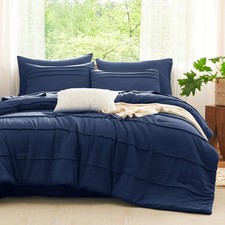 CozyLux Full Size Comforter Sets Navy Blue, 7 Pieces Soft Pinch Pleat Bed in ...