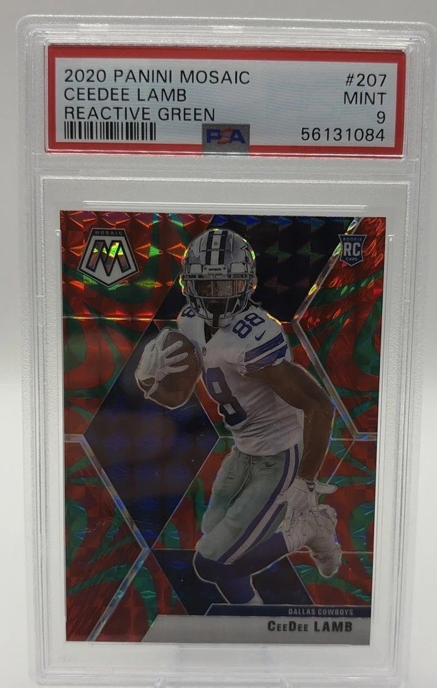 2020 Panini Mosaic CeeDee Lamb Rookie Card Reactive Green #207 PSA 9 Cowboys