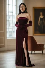 Dolls Kill Unholy Fang & Majesty 3-Piece Dark Red Velvet Maxi Dress Set Sz L NWT