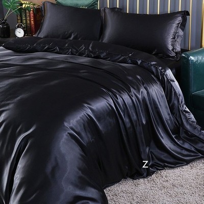 Mulberry Silk Satin Bedding Sets Duvet Cover Fitted/Flat Bed Sheet Pillowcases