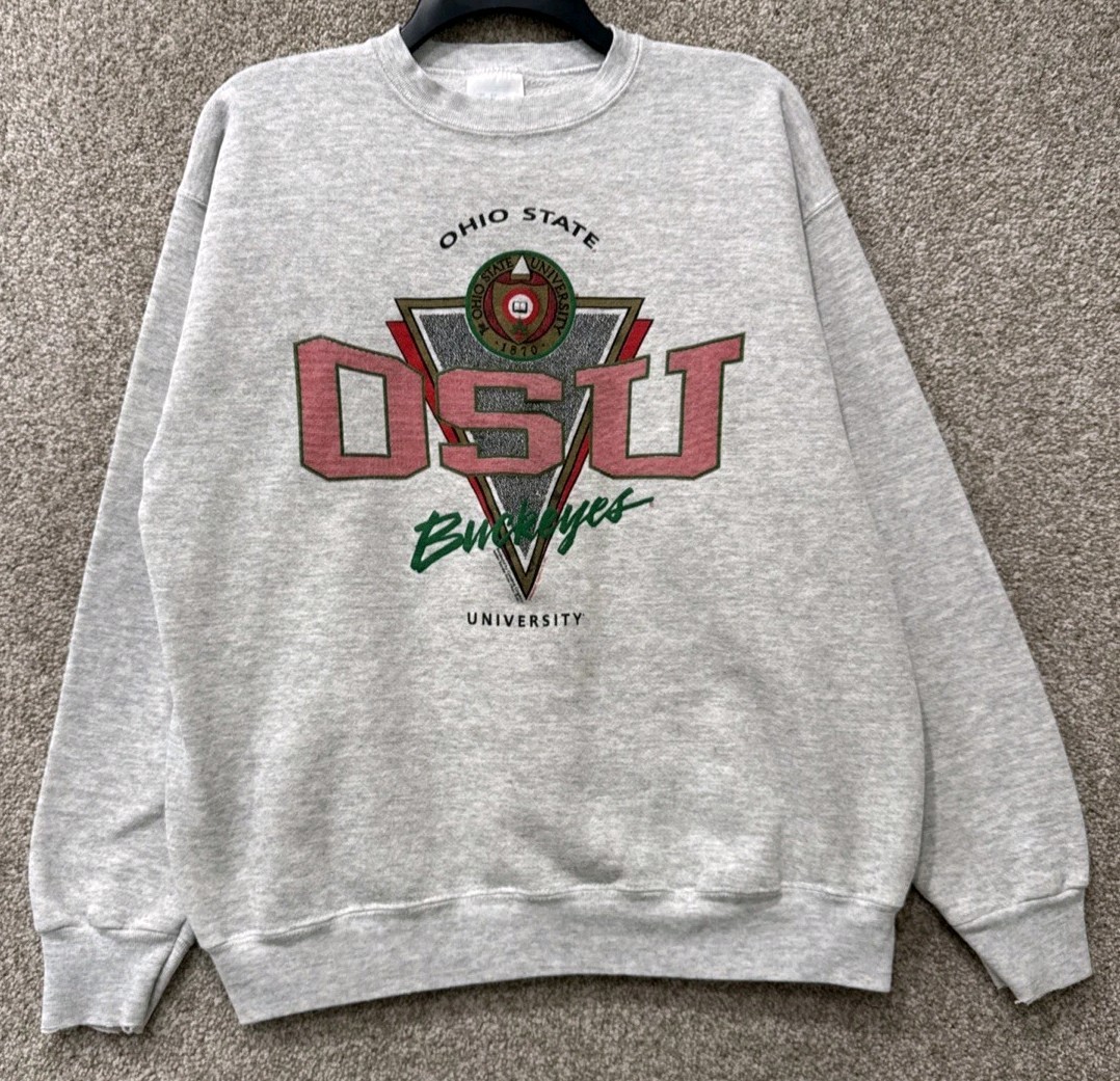 Vintage 90s NCAA Mens Sz Large Ohio State Buckeyes Gray Crewneck Sweatshirt USA