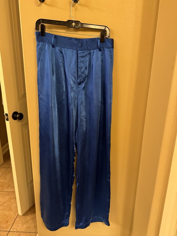 Bailey Rose Blue Satin High-Waisted Trouser Size L