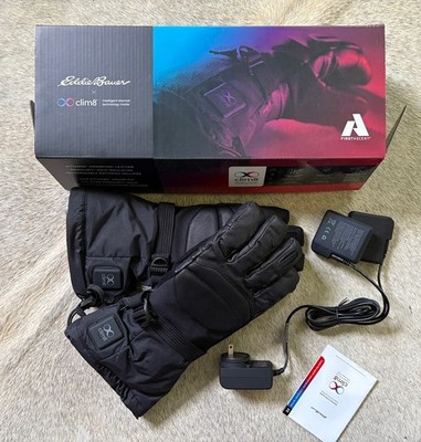 Eddie Bauer Heated Gloves Black M Pittards Leather Primaloft Gold App Control