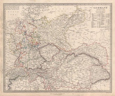 DEUTSCHLAND Generalkarte. Österreich-Ungarn & Schweiz. Bevölkerungstabelle. SDUK 1845