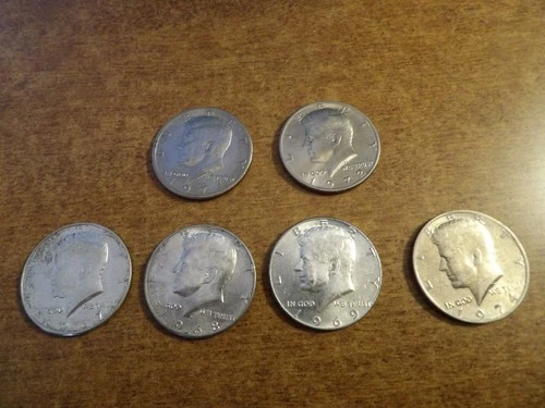 Kennedy Half Dollar Lot (6) 1967, 1968D, 1969D,1971, 1972, 1974