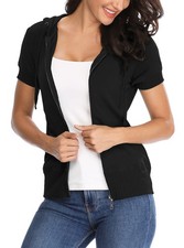 Women's Zip Up Hoodie Short Sleeves Hooded Jacket Casual Lightweight Sweatshi...
