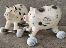 Rolling Pigs Salt and Pepper Shakers by GANZ Vintage Movers & Shakers On Wheels 